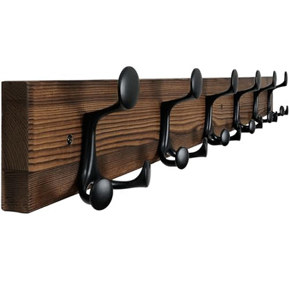 WEBI Coat Rack Wall Mount,36" Solid Wood Coat Hooks Wall Mounted Coat Hanger,16" Hole to Hole,Heavy Duty Hook Rack,6 Triple Hooks for Hanging Coats,Jacket,Hat,Backpack,Farmhouse,Brown - color: Brown, size: 36 Inch
