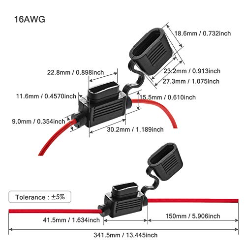 [UL Wire] Chanzon 5Pcs 16awg Standard/ATC/ATO Fuse Holder Waterproof Inline Marine for 20A Blade Fuses Automotive Car Motorcycle - size: B) 16AWG
