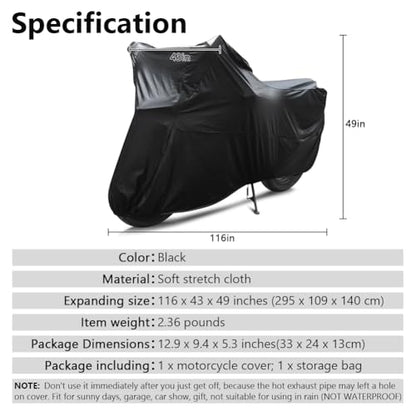Motorcycle Cover Soft Stretch Waterproof Motor Cover Dustproof Durable Motorbike Cover for Indoor and Outdoor,104 inches - size: 104 x 49 x 41 inches