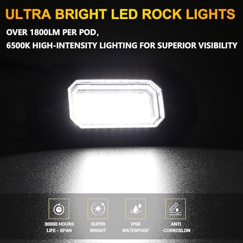 20 Pods White Rock Lights，Aluminum Housing, Waterproof IP68,6500K Pure White Super Bright Underglow, Rock Lights for Trucks, UTV, ATV, SUV, Boats,Each Rock Light Comes with a 15-Foot Extension Cord - size: 20 Pods