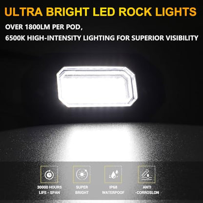 16 Pods White Rock Lights，Aluminum Housing, Waterproof IP68,6500K Pure White Super Bright Underglow, Rock Lights for Trucks, UTV, ATV, SUV, Boats,Each Rock Light Comes with a 15-Foot Extension Cord - size: 16 Pods