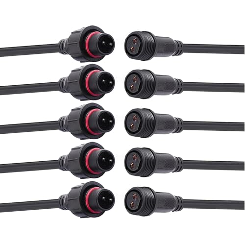 Waterproof Connector 2 Wire,16AWG 2Pin Male Female Plug LED Connector with IP65,20CM Extension Cable for Car,LED Strip Lights (5Pairs) - size: 16AWG 2Pin waterproof connector