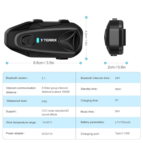 Q4 Motorcycle Bluetooth Headset, Helmet Comm System for 4 Riders, 1500m Intercom Range, Bluetooth 5.1 Dual Qualcomm Chip, Music Sharing, FM, DSP Noise Cancellation, IP65 Waterproof