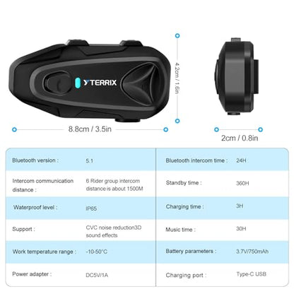 Q4 Motorcycle Bluetooth Headset, Helmet Comm System for 4 Riders, 1500m Intercom Range, Bluetooth 5.1 Dual Qualcomm Chip, Music Sharing, FM, DSP Noise Cancellation, IP65 Waterproof