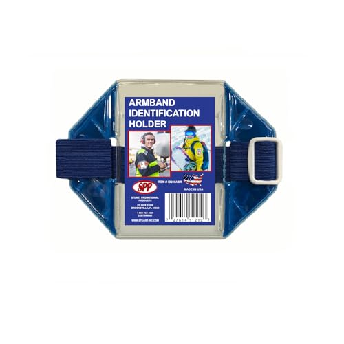 Reflective Blue Armband Badge Holder, Royal Blue Stretch Band, White Buckle, Fits 2 3/4" x 4 1/8" Cards, Top Slit, Made in USA - color: Royal Blue/White, size: 1 Pack