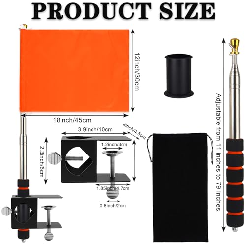 Orange Boat Flag 12" x 18" Floating Boat Flag Pole Kit Water Ski Boat Safety Flag Boating Tow Flag with 79" Metal Retractable Boat Safety Flagpole and Fix Base for Kayak Wakeboarding Watersports
