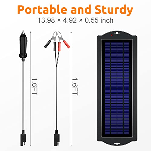 SUNAPEX 12V Solar Battery Charge: 5W Waterproof Portable Solar Panel Kit - Battery Maintainer Trickle Charger - with Upgrade Built in Charge Controller for Car Boat RV Trailer Automotive Motorcycle - size: 5W