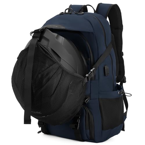 Oumurs Motorcycle Helmet Backpack 50L, Blue Water-resistant 1680D Oxford Fabric, Expandable, Reflective, USB, Large Capacity, Long Distance Travel Backpack - color: Blue