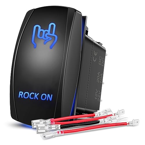 Nilight Rock On Rocker Switch Led Light Bar 5 Pin Laser ON/Off SPST switches 20A/12V 10A/24V Blue with Jumper Wires Set for Cars Trucks Boats ATVs UTVs RVs - size: ROCK ON