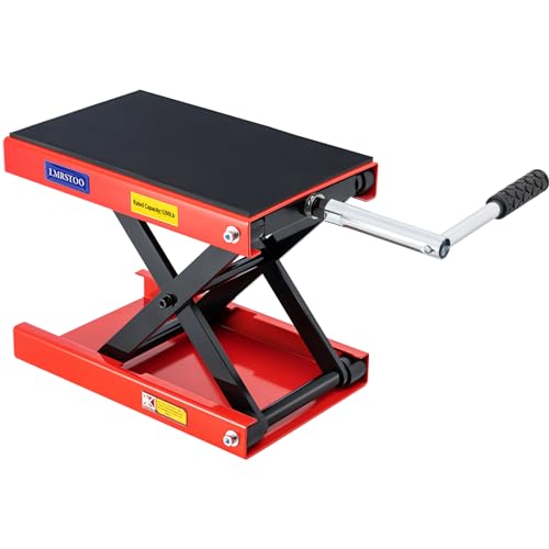 1200 LBS Motorcycle Jack, Motorcycle Lift Stand for Dirt Bike ATV,Scissor Jack with Crank Handle and Breaker Bar(Red) - color: Red Without Dolly