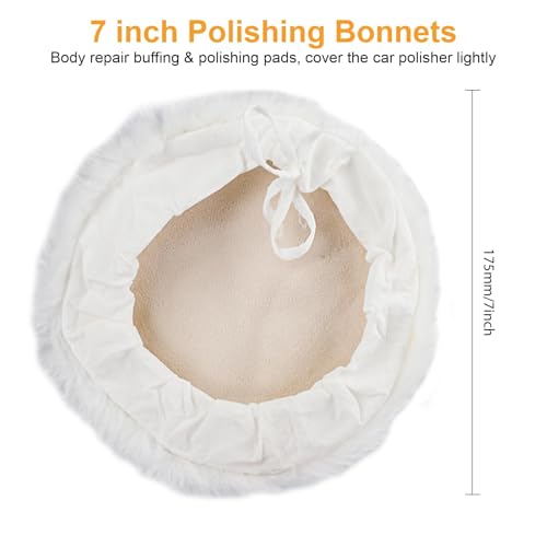 Linkstyle 6PCS 7 Inch Wool Polishing Buffing Pads Kit, Lambswool Buffer Bonnets with Drawstring, Soft Wool Buffing Pads for Car Detailing, Furniture, Glass, Metal and DIY Surface Finishing