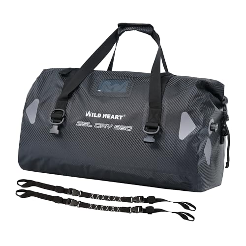WILD HEART Waterproof Motorcycle Duffel Bag PVC500D Double-bottom With Rope Straps and Inner Pocket 40L 66L 100L for Kayaking, Camping, Boating,Motorcycle - color: 66L Imitation carbon fiber, size: 66L