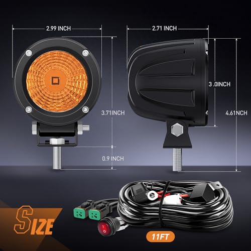 Nilight Amber LED Light Pods 2 PCS 3" Flood Round Offroad Driving Auxiliary Fog Lights Built-in EMC w/18AWG DT Wiring Harness Kit for Motorcycle SUV ATV Truck Boat - color: Amber Led Pods 2Pcs +Wiring Harness