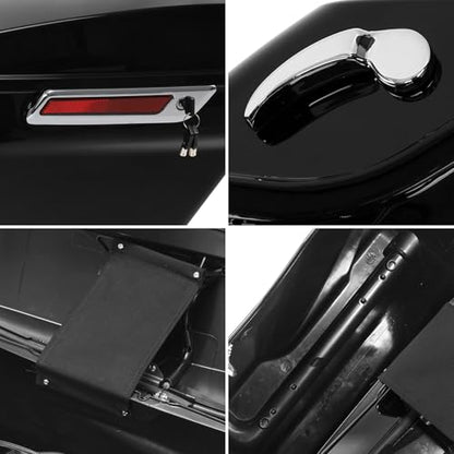 TCT-MOTORPARTS 5" Stretched Saddlebags w/LED Run Brake Turn Signal Lights Fit For Harley Touring 2014-2025 Road King Street Glide Electra Glide - color: Stretched Vivid Black w/Light #1