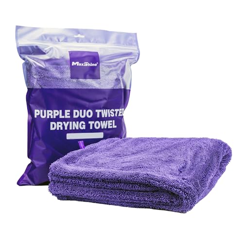 Maxshine 20" x 24" Universal Purple Car Drying Towel – 1200 GSM Rinse-Free Double-Sided Microfiber – Plush, Super Absorbent Towel for Car Wash & Detailing - size: 20" x 24" Purple