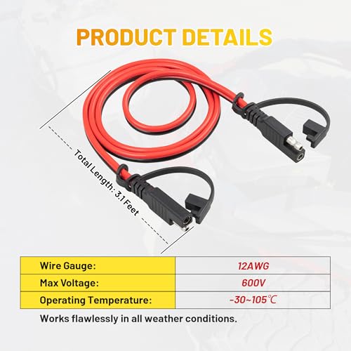 Oyviny 3FT SAE Extension Cable 12AWG, SAE Quick Disconnect Solar Panel Extension Cable with Polarity Reversing Adapter for Automotive RV Truck Battery Charger, 12V - size: 3 Feet