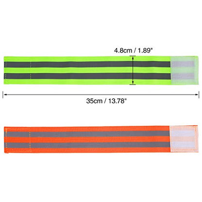 X AUTOHAUX 4pcs Reflective Bands for Arm Reflective Armbands High Visibility Night Cycling Riding Reflector Tape Straps Bracelet Green Orange