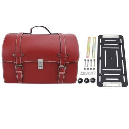 Motorcycle Luggage Bag with Quick Release Mount for Rear Racks, 29.5L Motorcycle Trunk Bag for Gear and Tools, Water defiance PU Leather Shell (Wine Red) - size: Wine Red