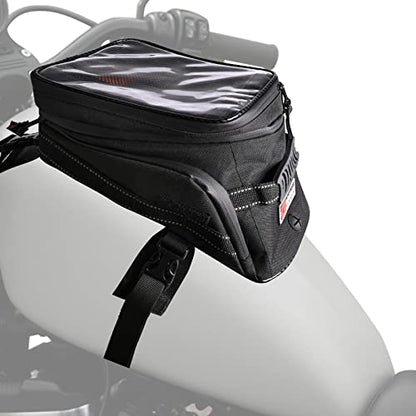 Motorcycle Tank Bag w/Strap Storage Bag Compatible with Honda Yamaha Suzuki Kawasaki Harley Water Resistant (Black) - color: Black
