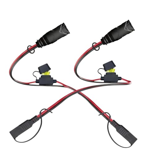 2 Pack 1FT SAE Extension Cord 14AWG Heavy Duty Battery Charger Cable, Compatible with NOCO Genius GC004 X-Connect, SAE Connector with 20A Fuse Waterproof Plug for Motorcycle ATV UTV Car