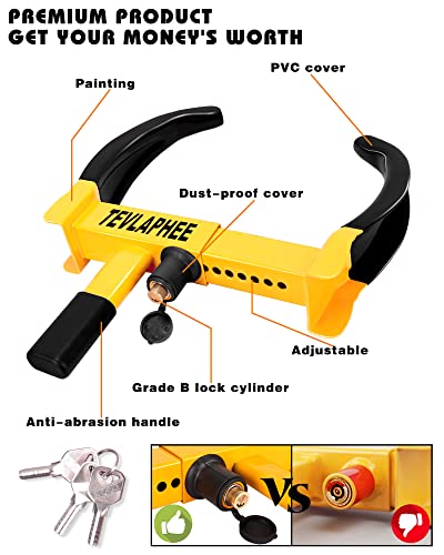 Tevlaphee Universal Wheel Lock Heavy Duty Security Trailer Wheel Lock Anti Theft Wheel Locks for Cars SUV Camper Motorcycle Trailer Great Deterrent Bright Color with 3 Keys (Red-Yellow) - color: Black-yellow