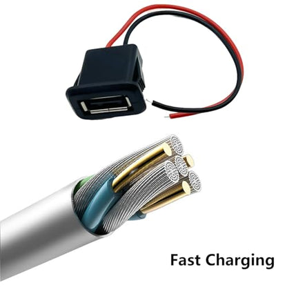 2/4/6PCS 2Pin USB 2.0 USB Female Pigtail Cable Power Jack DC 5V 3A Charging Port Connector Charge Interface with Open Cable USB Charger Flush Mount Socket for DIY Repairing (4)