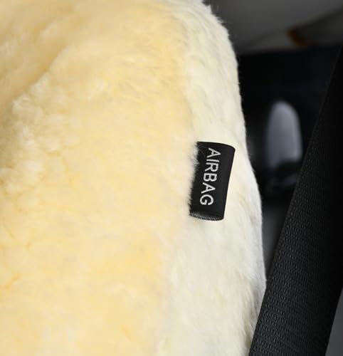 1PC Front Bucket Genuine Sheepskin Car Seat Cover Lambskin Winter Car seat Cushion Lambs Wool Sheep Skin Fuzzy Seat Cover Shearling Car Accessories for SUVs, Saloons and Trucks (Beige) - color: Beige