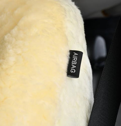 1PC Front Bucket Genuine Sheepskin Car Seat Cover Lambskin Winter Car seat Cushion Lambs Wool Sheep Skin Fuzzy Seat Cover Shearling Car Accessories for SUVs, Saloons and Trucks (Beige) - color: Beige