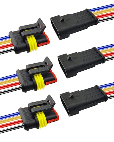 14 AWG 4 Pin Waterproof Connector, 4 Wire Automotive Waterproof Electrical Connectors, 14 Gauge Male and Female Way Connectors Harness 12V Quick Connect for Car Truck Boat Motorcycle -3 Pack - size: 4 Pin
