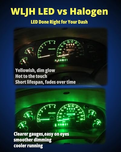 WLJH 40 Pack T10 & T5 LED Bulbs With Sockets, 194/168/W5W/2721/74, Non-Polarity, Dimmable, for Interior Instrument Cluster, Dome, Map, Vanity Mirror, Glove Box,License Plate Lights, 300 LM Green - color: Green