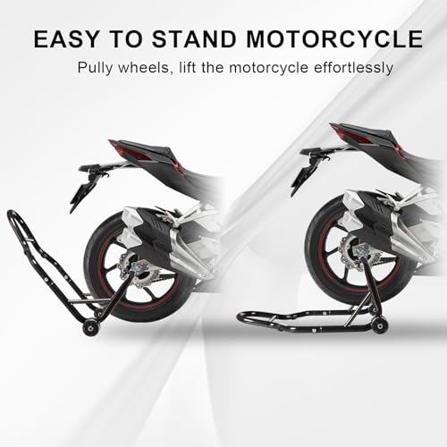 Big RED Motorcycle Stand 500LB, Adjustable Sport Bike Front and Rear Wheel Lift Stands, Fit for Yamaha, Kawasaki, Honda, Suzuki, Black, U+L - color: Black