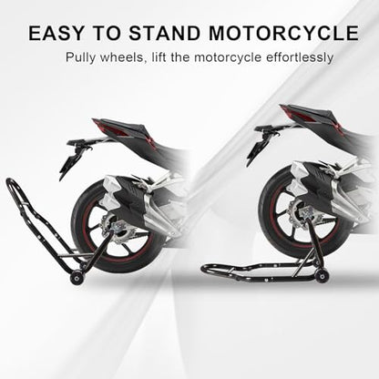 Big RED Motorcycle Stand 500LB, Adjustable Sport Bike Front and Rear Wheel Lift Stands, Fit for Yamaha, Kawasaki, Honda, Suzuki, Black, U+L - color: Black
