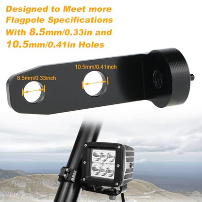 Whip Light Mount, Aluminium 360° Rotating Adjustable Heavy Duty UTV Whip Flag Light Mounting Bracket for 1.25"-1.5" Roll Bar Cage