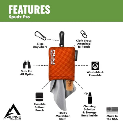 SPUDZ Pro | 10" x 10" Microfiber Cloth Screen & Lens Cleaner w/ 4ml Bottle | - color: Blaze Orange W/ Bottle of Fogzoff
