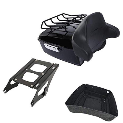 TCMT King Motorcycle Trunk Box Backrest 2 Up Mounting Rack Luggage Rack Kit Fit for Harley 2014-2025 Touring CVO Road King Road Glide Street Glide Electra Glide Pack - color: Style C Black 2 Up Rack#2
