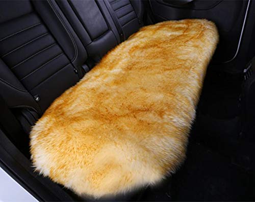 Sheepskin Car Back Seat Cover Pad 18x53.5 inch Long Wool Seat Cushion Winter Warm Universal Fit Auto, SUV, Truck, Dinner Chair Office Chair Back Brown Tips - color: Brown Tips, size: 18x53 Inch (Pack of 1)