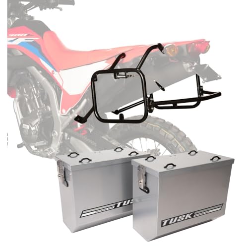 TUSK Aluminum Panniers with Pannier Racks V2 Medium Silver Compatible with Honda CRF300L/ABS 2021-2025/CRF300L/ABS Rally 2021-2025/CRF300LS 2023-2025