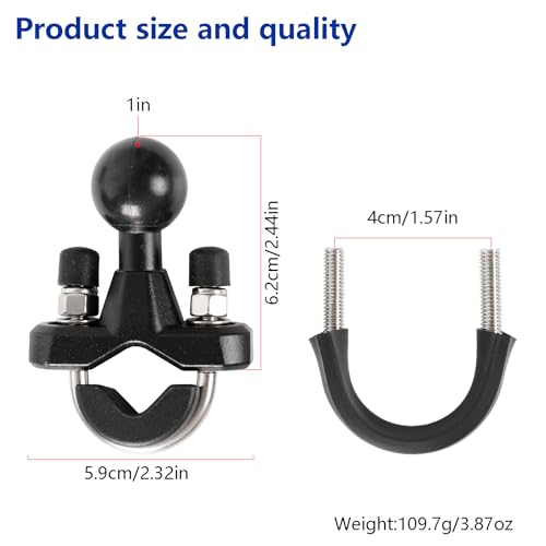 Aluminum Alloy U-Bolt Handlebar Mount with 1-Inch Ball, Compatible with RAM Mounts B Size Double Socket Arm & Bike Motorcycle Phone Holder, Fits 0.5" to 1.3" Round Rails - style: U-Bolt Base