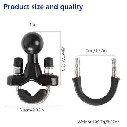 Aluminum Alloy U-Bolt Handlebar Mount with 1-Inch Ball, Compatible with RAM Mounts B Size Double Socket Arm & Bike Motorcycle Phone Holder, Fits 0.5" to 1.3" Round Rails - style: U-Bolt Base