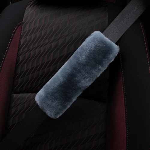 Soft & Cozy Australian Sheepskin Car Seat Belt Covers,2 Pack Fluffy Seatbelt Pads, Genunie Sheepskin Fur Shoulder Straps Cushions for Adults Kids Women and Men (Blue Grey) - color: Blue Grey