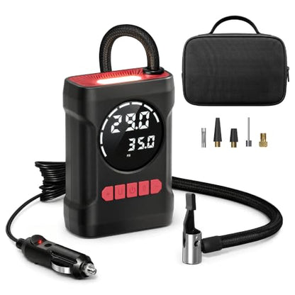ROCGORLD R6 12V DC Tire Inflator Portable Air Compressor, Car Air Pump with Dual Digital Display, Preset Pressure, Auto Shut-Off, 3 Light Modes, Plug-In Tire Pump for Cars, Motorcycles, Bikes, Balls