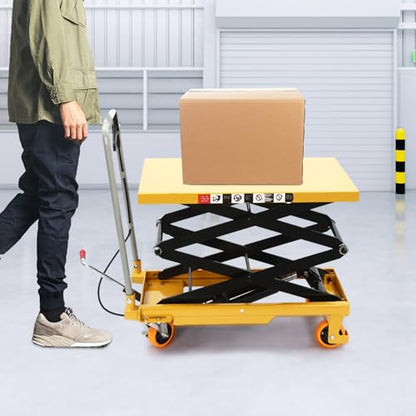 Hydraulic Lift Table Cart 330 LBS Hydraulic Motorcycle Lift Jack Table with 4 Wheels Scissor Lift Table Cart for Factory, Warehouse, Supermarket (35.8 * 19.7in)