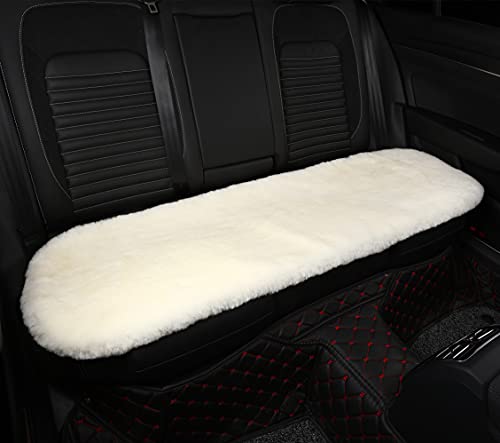 Sheepskin Seat Cushion Cover Wholehide Short Wool Seat Pad Natural Fur Car Seat Covers Universal Fit for Most Car, Truck, SUV, or Van Back Beige White - color: Beige White, size: Back Seat (19.6inch*53.5inch)