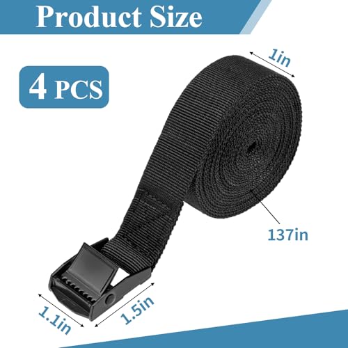 PEASUG Tie Down Straps, 4 Pcs Lashing Small Ratchet Straps with Buckles, 1" x 11.5' Adjustable Simple Cinch Cam Pull Suitable for Trucks, Cargo, Luggage Black - color: Black, size: 1" x 11.5'