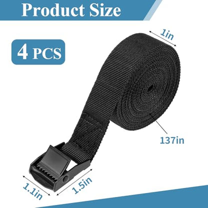 PEASUG Tie Down Straps, 4 Pcs Lashing Small Ratchet Straps with Buckles, 1" x 11.5' Adjustable Simple Cinch Cam Pull Suitable for Trucks, Cargo, Luggage Black - color: Black, size: 1" x 11.5'