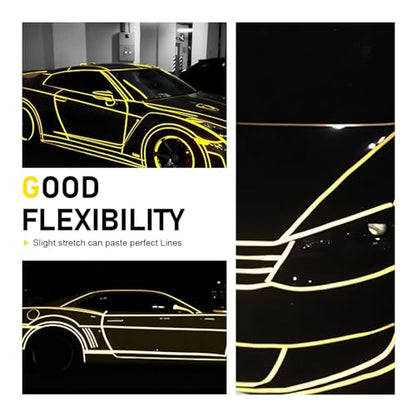 Car Reflective Strip Sticker, 0.39" x 197" Waterproof Car Body Reflective Tape, DIY Night Visibility Warning Rim Strip Decal, Universal for Most Cars, Motorcycles, Bikes (Yellow) - color: Yellow