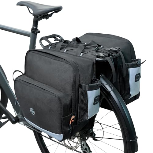 Bike Saddle Bags for Rear Rack, 30L Large Capacity Bike Panniers, Waterproof Double Bicycle Trunk Bag with Reflective Strips, Bike Accessories for Road Mountain Cycling Traveling Commuting - color: 30L Upgraded