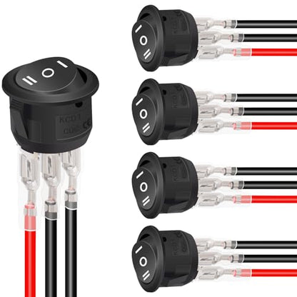 Twidec/5Pcs 12V Round Rocker Switch ON/Off/ON AC 6A/250V 10A/125V SPST 3 Pin 3 Position Toggle Switch for Car Boat Automotive RV Black with Wires KCD1-5-103-ON-OFF-ON - color: Black-Round-ON OFF ON-5PCS