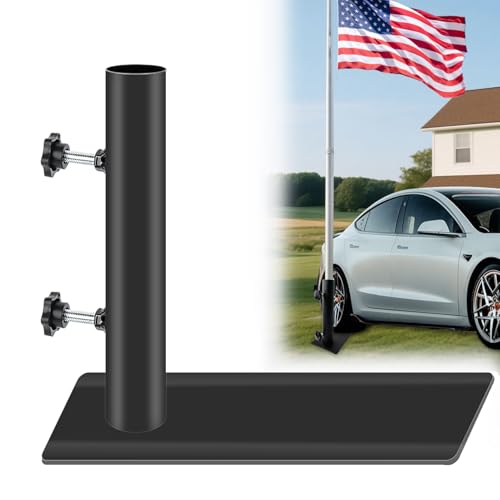Flag Pole Mount,Metal Flagpole Tire Mount,Portable Adjustable Flag Pole Tire Holder with Base Fits 1.5''Flag Pole for RV Camping,Tailyard Activities,Sports Events,Family Gatherings,Celebratory Parties - color: Black