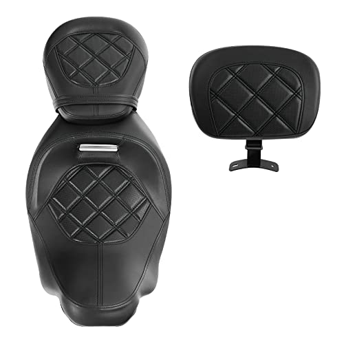 SLMOTO Motorcycle Low-Profile Passenger Seat, Rider Sissy Bar Backrest Pad For Harley Touring CVO Road King Street Glide Road Glide Electra Glide 2014-2023 Black - color: Style B Black Seat + Rider Backrest